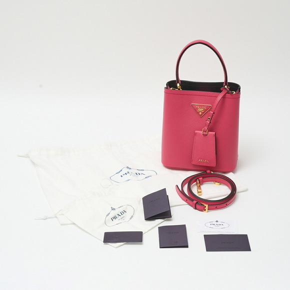 Prada Mini Bag Pannier 2way Pink Black Leather Saffiano Shoulder - Picture 10 of 10